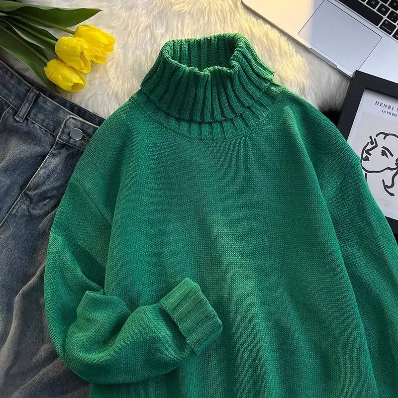 Men's Black Turtleneck Knitted Sweater Autumn Winter Loose Fit — feature 12