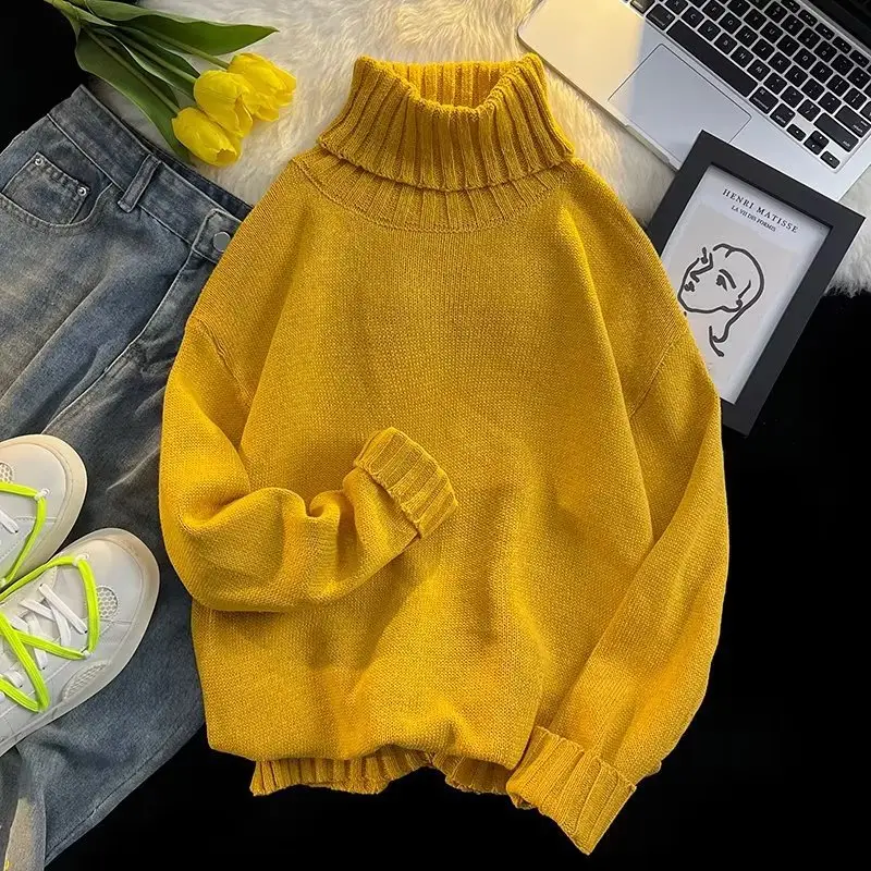 Men's Black Turtleneck Knitted Sweater Autumn Winter Loose Fit — feature 14