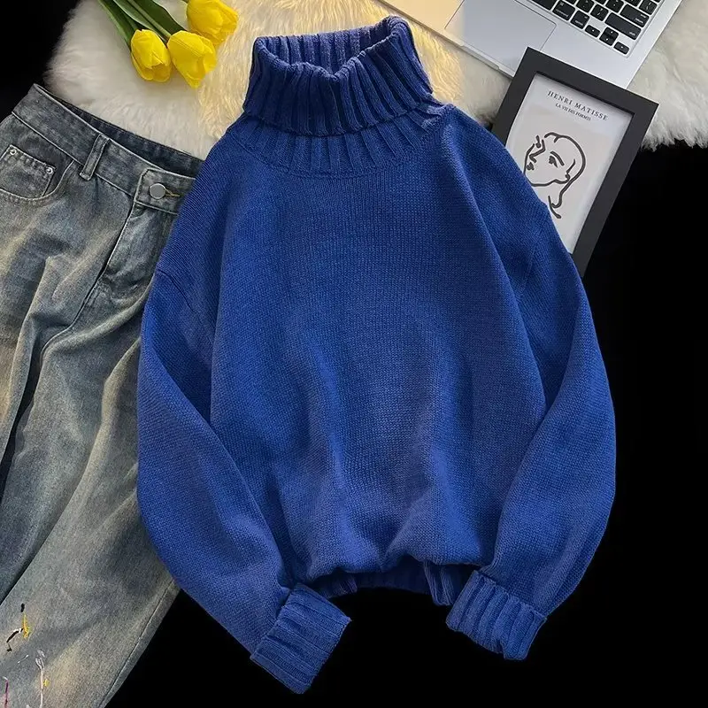 Men's Black Turtleneck Knitted Sweater Autumn Winter Loose Fit — feature 17
