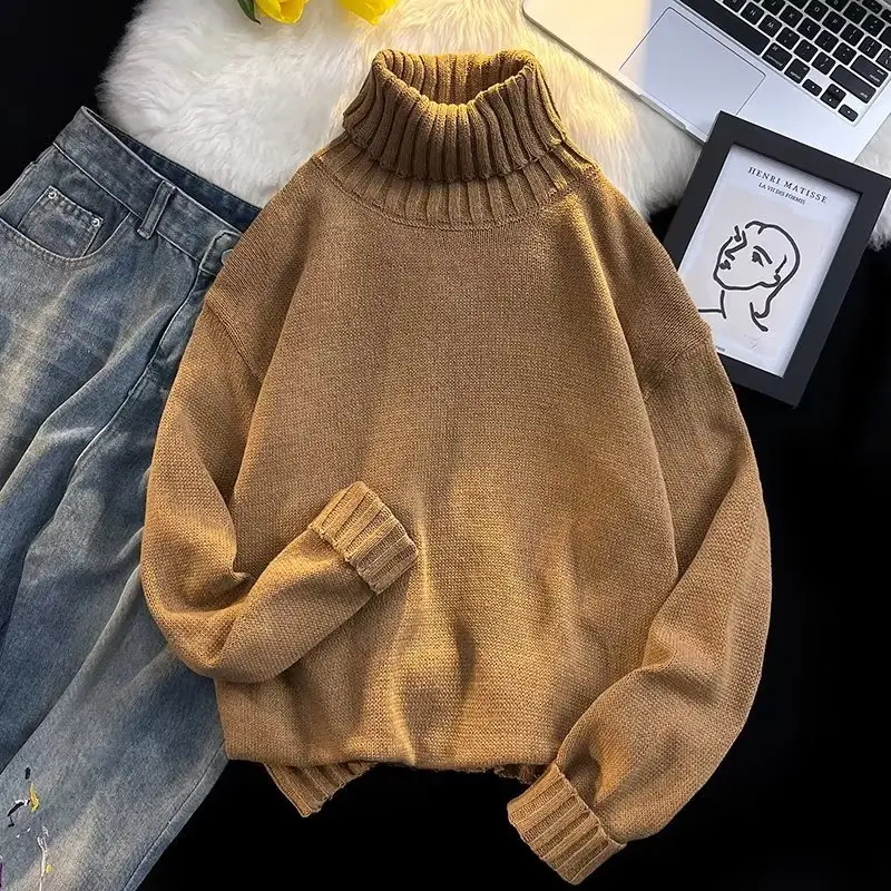 Men's Black Turtleneck Knitted Sweater Autumn Winter Loose Fit — feature 26