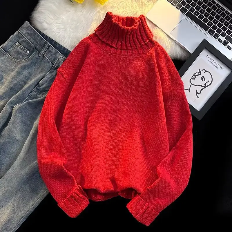 Men's Black Turtleneck Knitted Sweater Autumn Winter Loose Fit — feature 29