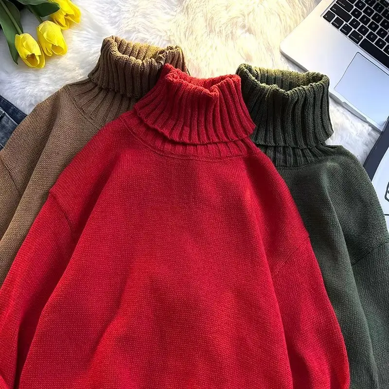 Men's Black Turtleneck Knitted Sweater Autumn Winter Loose Fit — feature 38