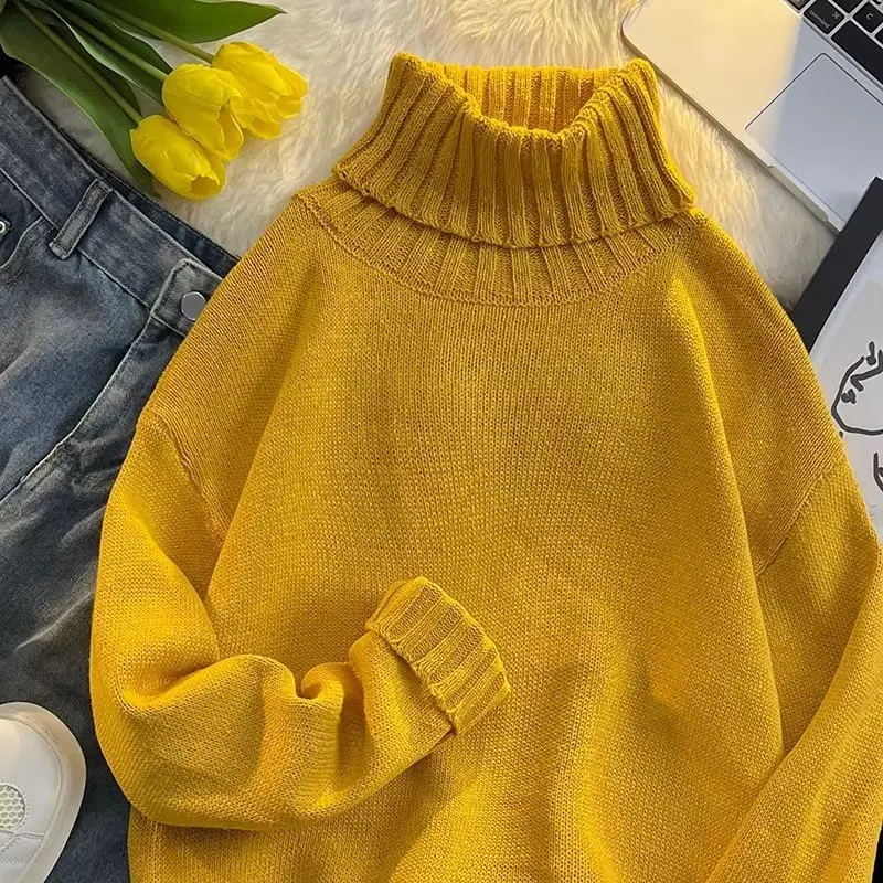 Men's Black Turtleneck Knitted Sweater Autumn Winter Loose Fit — feature 41
