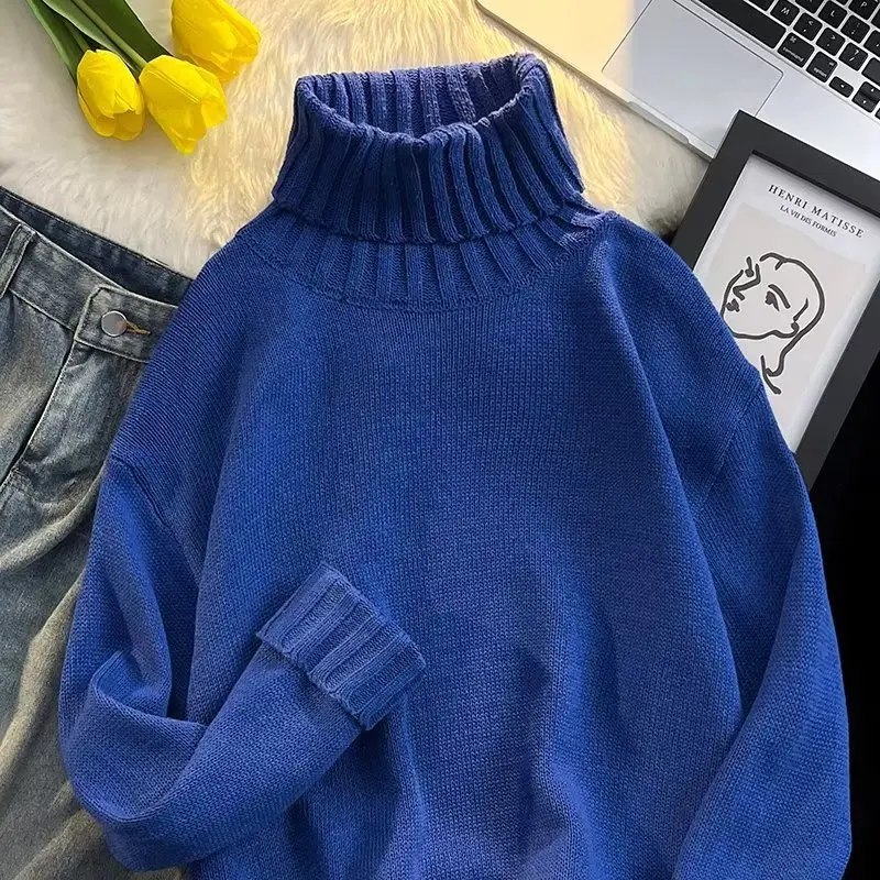 Men's Black Turtleneck Knitted Sweater Autumn Winter Loose Fit — feature 42