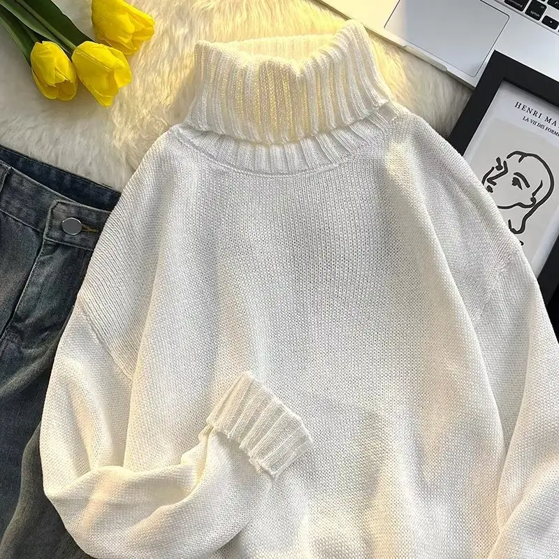 Men's Black Turtleneck Knitted Sweater Autumn Winter Loose Fit — feature 43