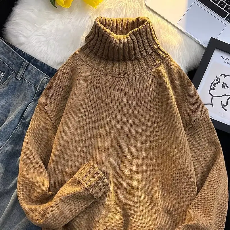 Men's Black Turtleneck Knitted Sweater Autumn Winter Loose Fit — feature 45