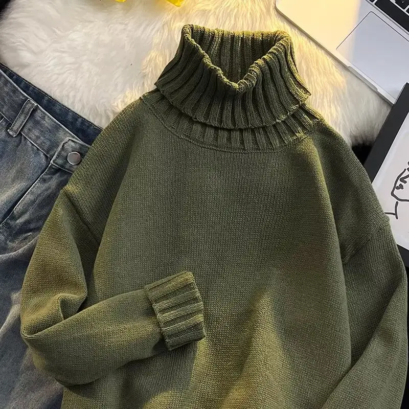 Men's Black Turtleneck Knitted Sweater Autumn Winter Loose Fit — feature 46