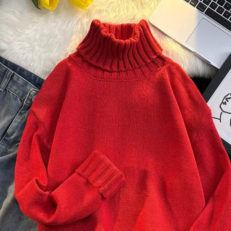 Men's Black Turtleneck Knitted Sweater Autumn Winter Loose Fit — feature 47