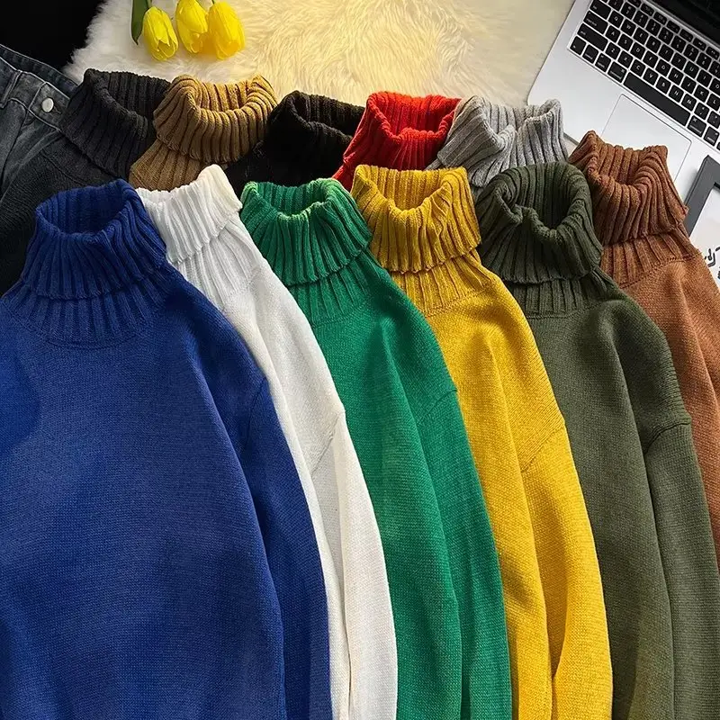 Men's Black Turtleneck Knitted Sweater Autumn Winter Loose Fit — feature 50