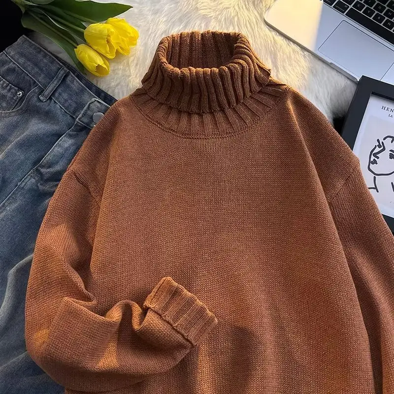 Men's Black Turtleneck Knitted Sweater Autumn Winter Loose Fit — feature 9