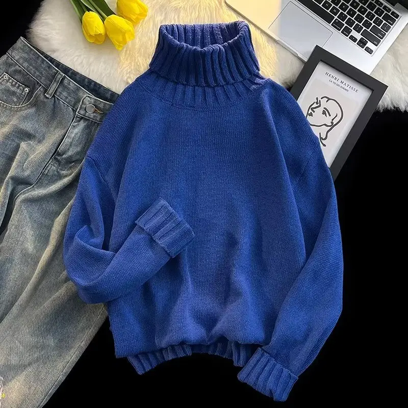 Men's Black Turtleneck Knitted Sweater Autumn Winter Loose Fit - Image 11