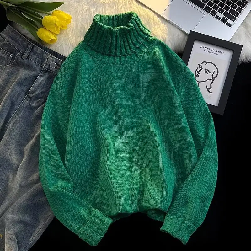 Men's Black Turtleneck Knitted Sweater Autumn Winter Loose Fit - Image 5