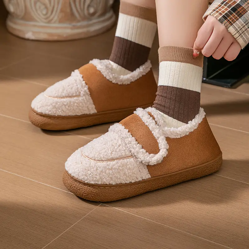 Lightweight autumn and winter warm plush soft comfortable bag with cotton slippers lovers all-match home indoor moon shoes - Image 5
