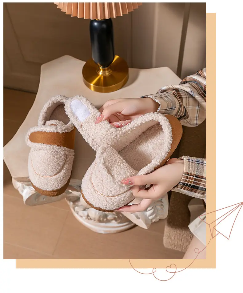 Lightweight autumn and winter warm plush soft comfortable bag with cotton slippers lovers all-match home indoor moon shoes — feature 21