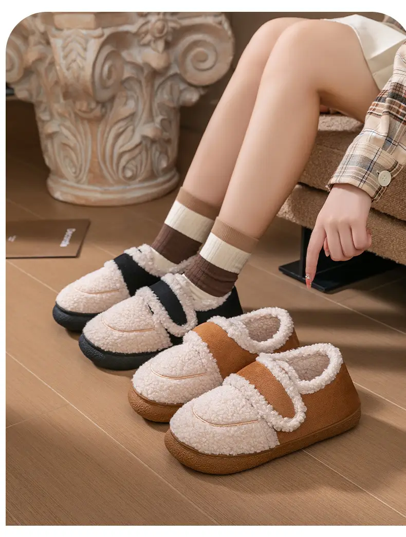 Lightweight autumn and winter warm plush soft comfortable bag with cotton slippers lovers all-match home indoor moon shoes — feature 23