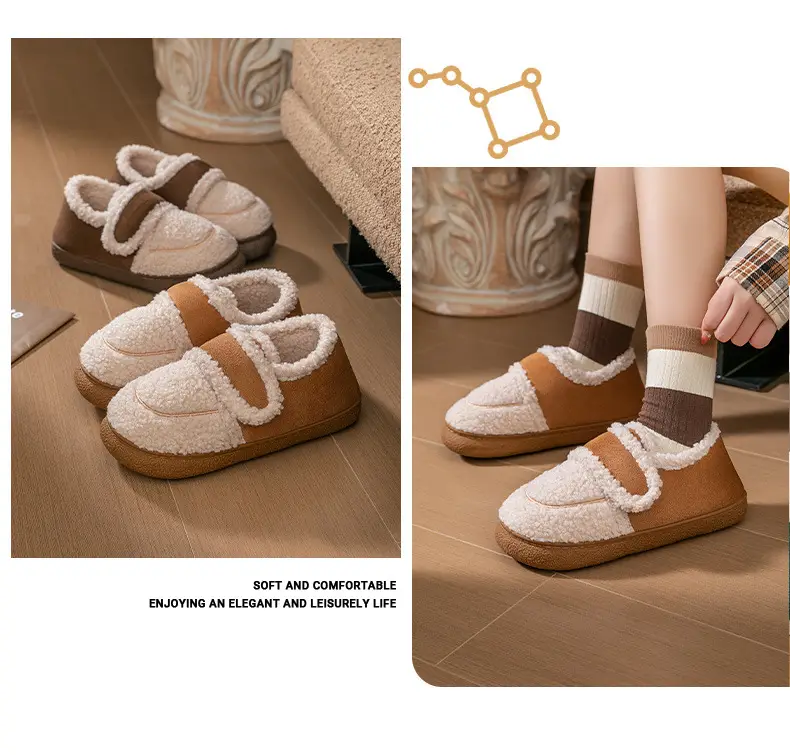 Lightweight autumn and winter warm plush soft comfortable bag with cotton slippers lovers all-match home indoor moon shoes — feature 24