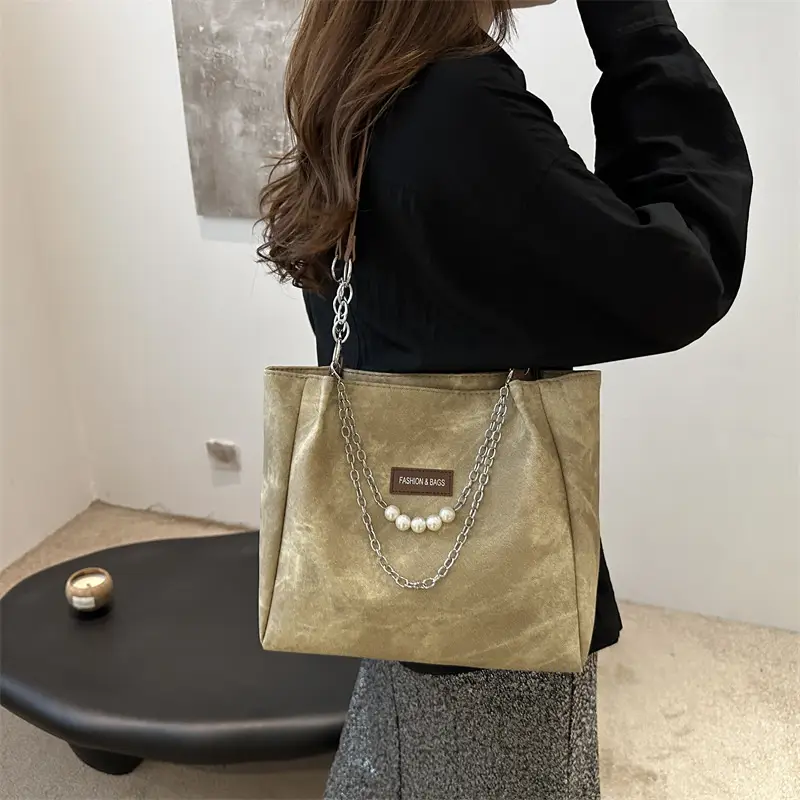 Women's Distressed Leather Shoulder Bag Large Capacity 2024 - Image 5