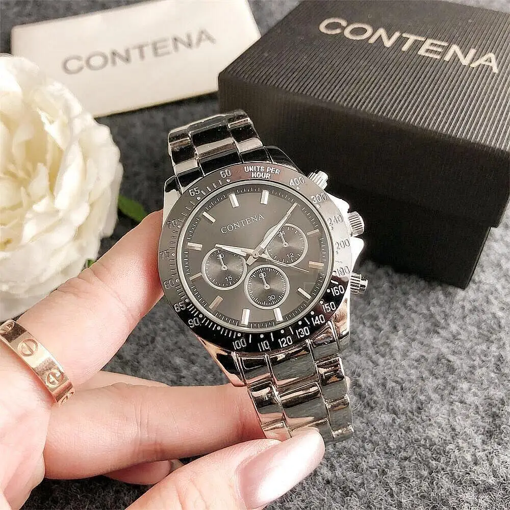 Watch Men's Non-mechanical Watch Steel Strip Business Movement Watch Automatic Three-eye Waterproof Fashion Watch with Calendar