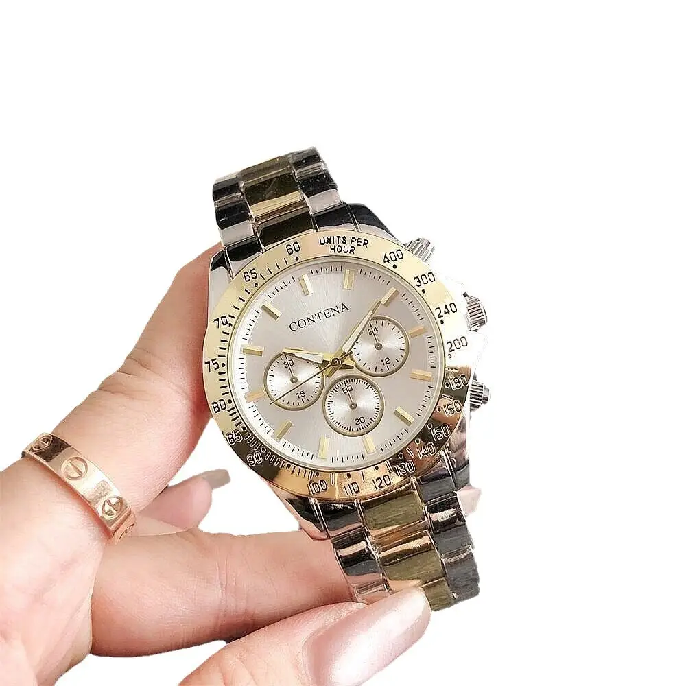 Watch Men's Non-mechanical Watch Steel Strip Business Movement Watch Automatic Three-eye Waterproof Fashion Watch with Calendar
