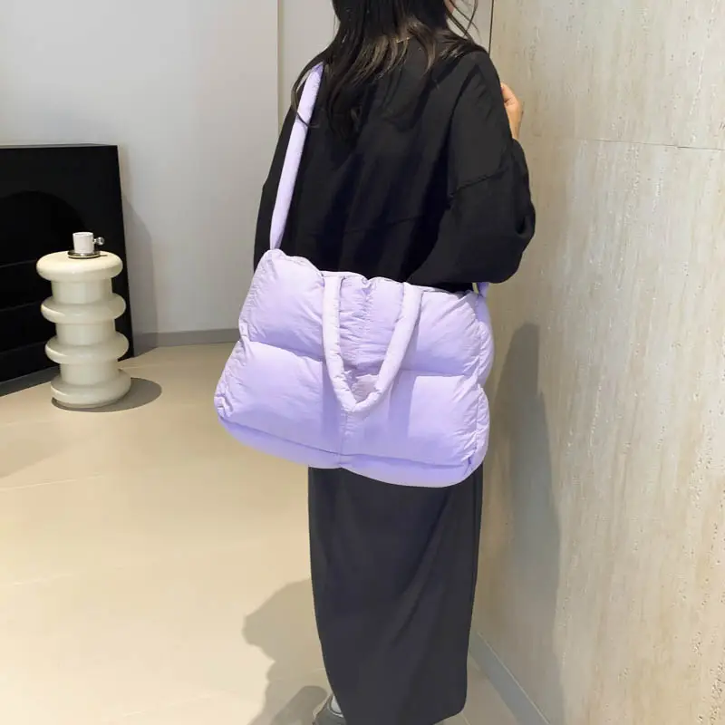 Women Cotton Padded Shoulder Bag Large Capacity 2024