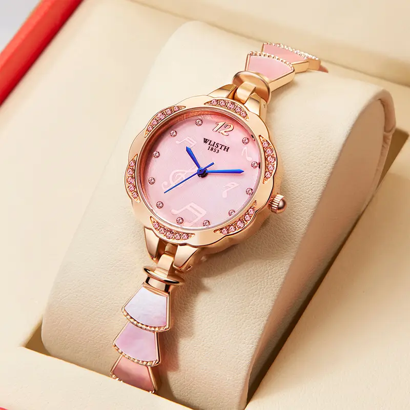 Women's Pink Quartz Watch with Pearl Strap - Image 3