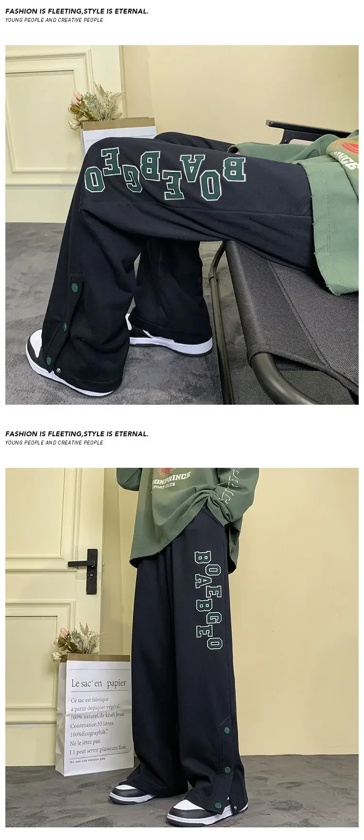 Men's American Style Heavy Breasted Pants Black Green — feature 7