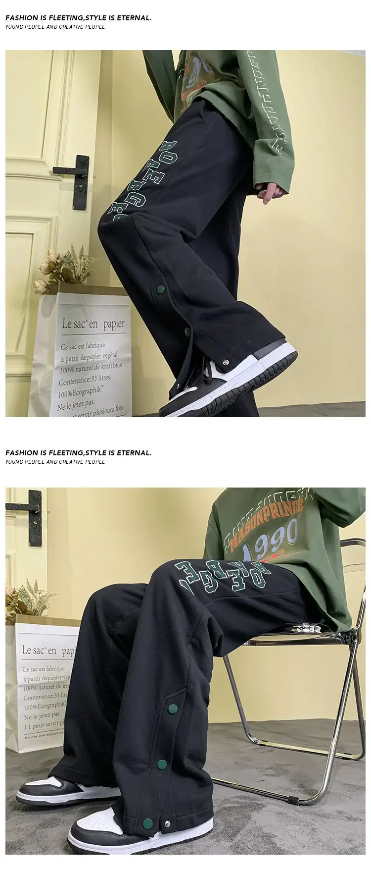 Men's American Style Heavy Breasted Pants Black Green — feature 8