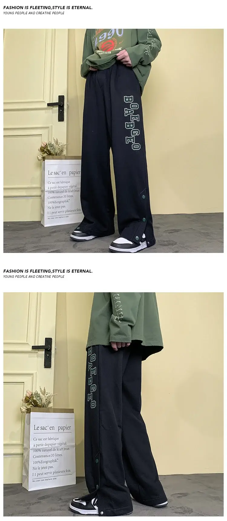 Men's American Style Heavy Breasted Pants Black Green — feature 9