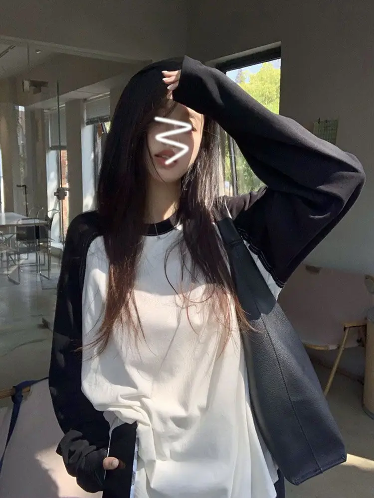 Women's Raslan Long Sleeve T-Shirt White Black Cotton Spring - Image 7