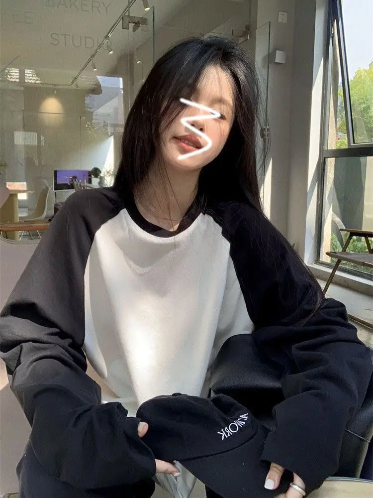 Women's Raslan Long Sleeve T-Shirt White Black Cotton Spring - Image 8