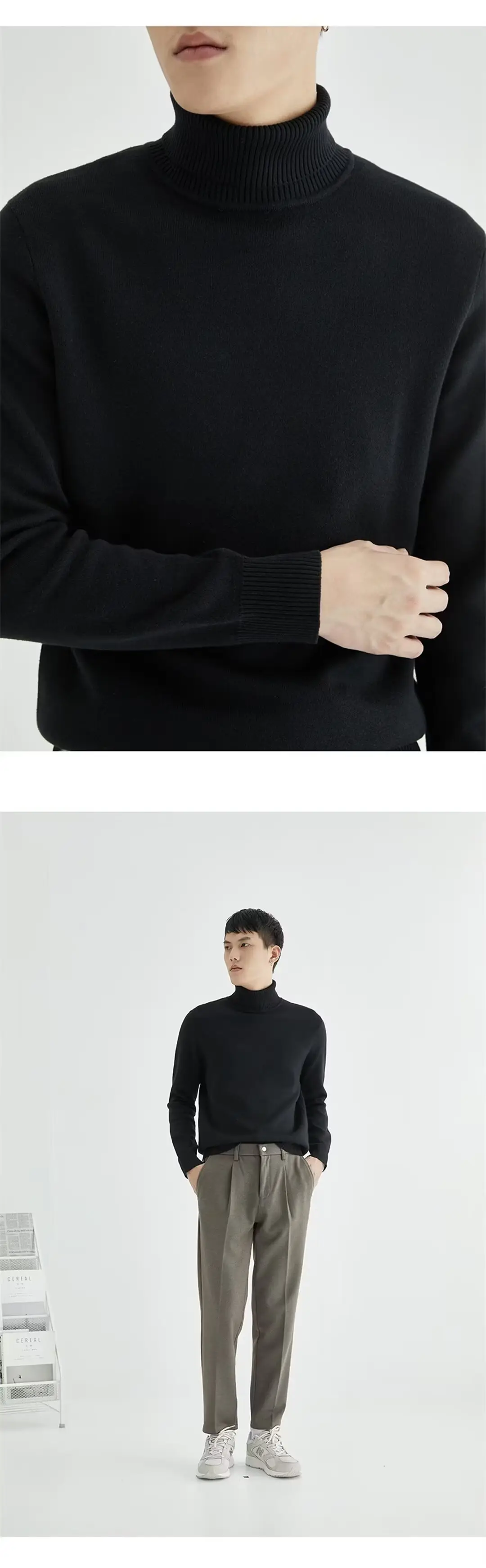 Men's 2024 Turtleneck Sweater White Korean Style — feature 10