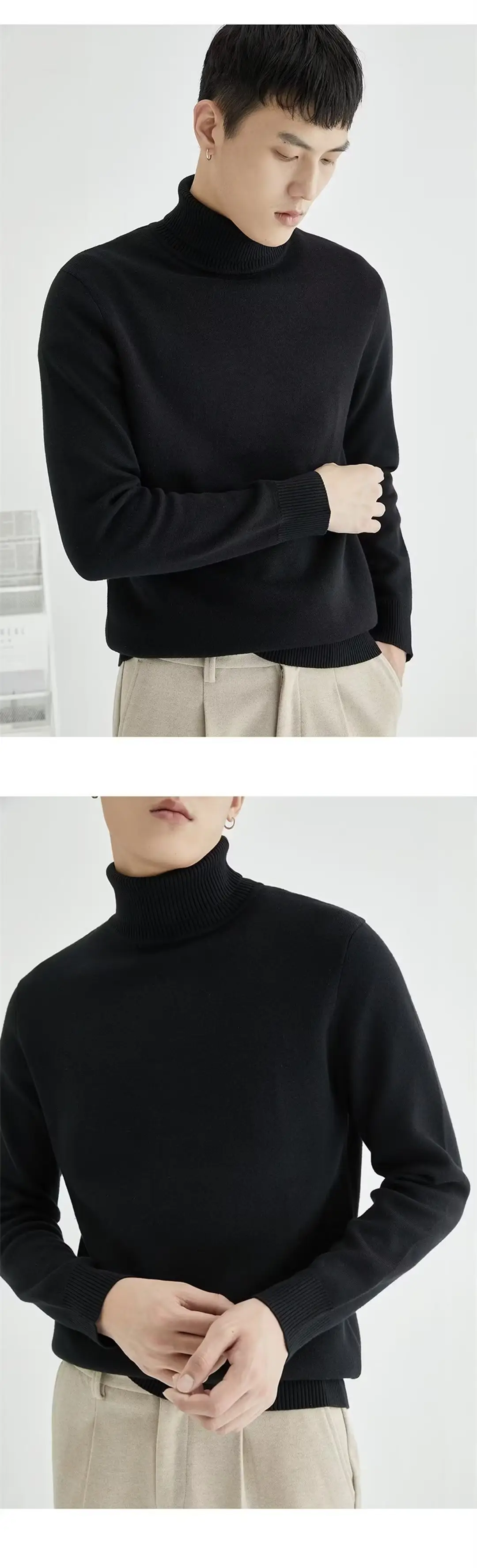Men's 2024 Turtleneck Sweater White Korean Style — feature 13