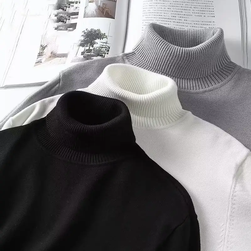 Men's 2024 Turtleneck Sweater White Korean Style — feature 17