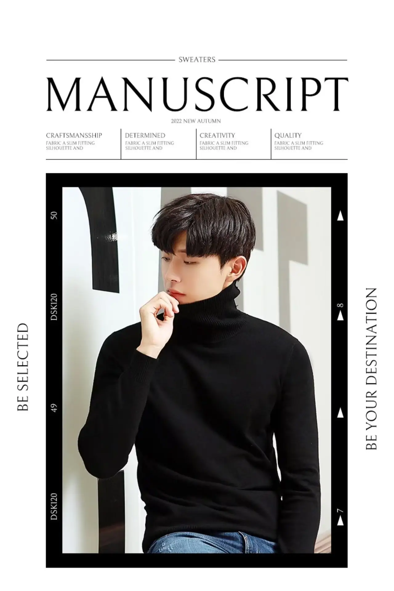 Men's 2024 Turtleneck Sweater White Korean Style — feature 7