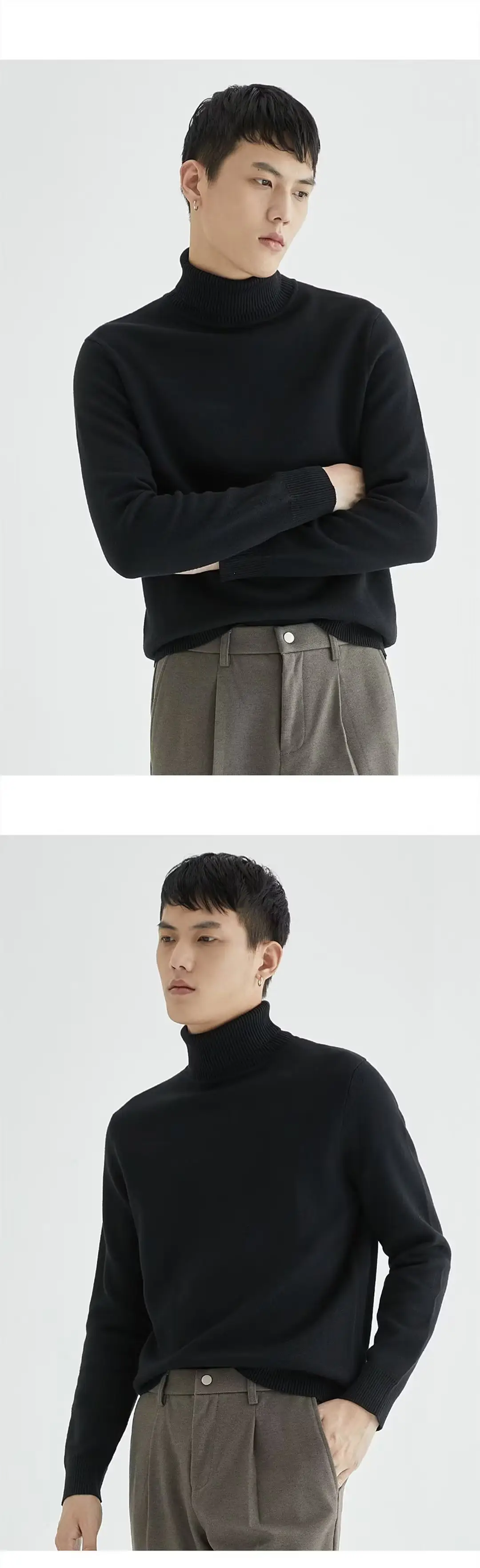 Men's 2024 Turtleneck Sweater White Korean Style — feature 9