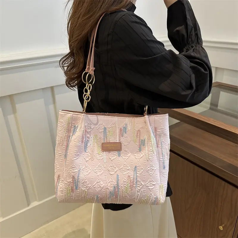 Black Canvas Striped Shoulder Bag for Women 2024