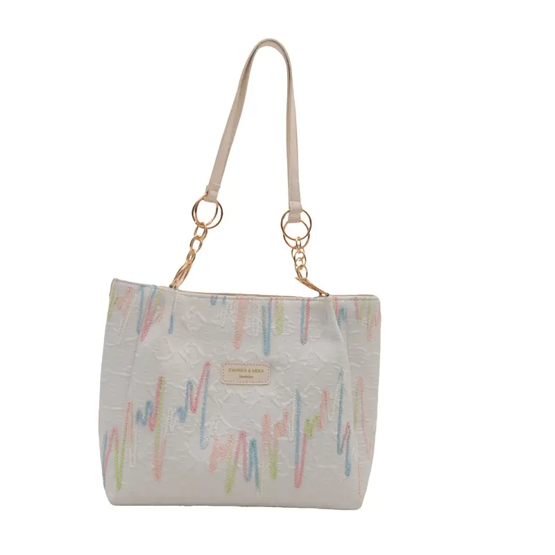 Black Canvas Striped Shoulder Bag for Women 2024