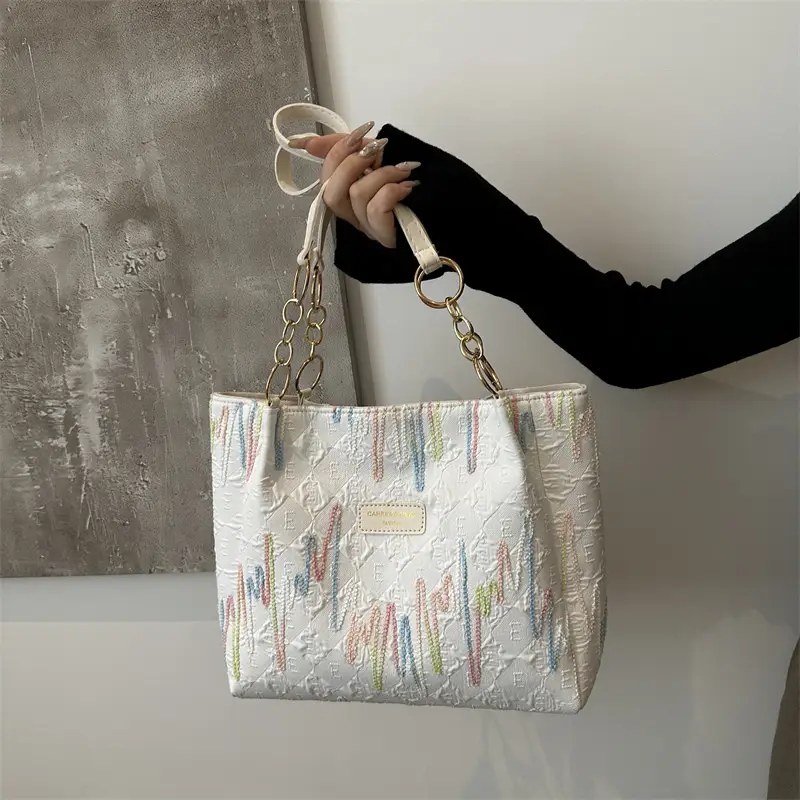 Black Canvas Striped Shoulder Bag for Women 2024