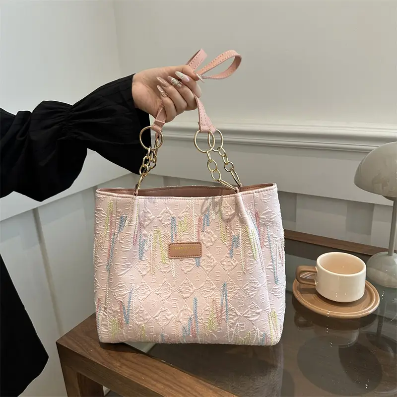 Black Canvas Striped Shoulder Bag for Women 2024