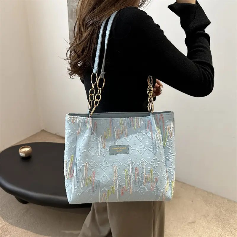 Black Canvas Striped Shoulder Bag for Women 2024
