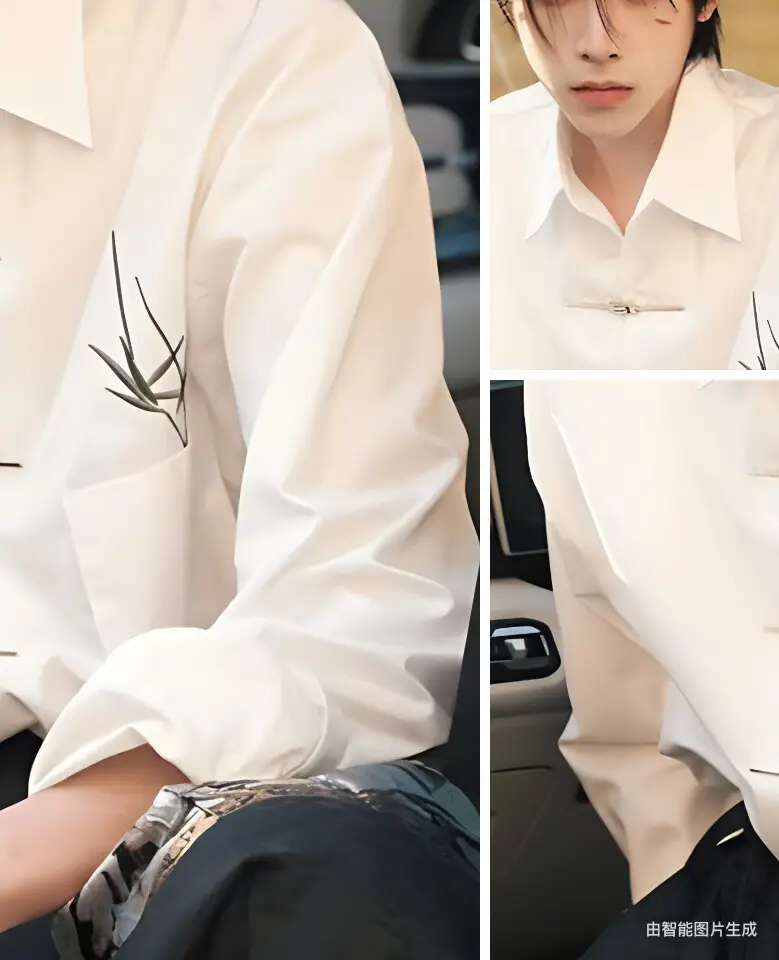 Chinese Style Men's Black Embroidered Shirt with Horse Face Design — feature 4