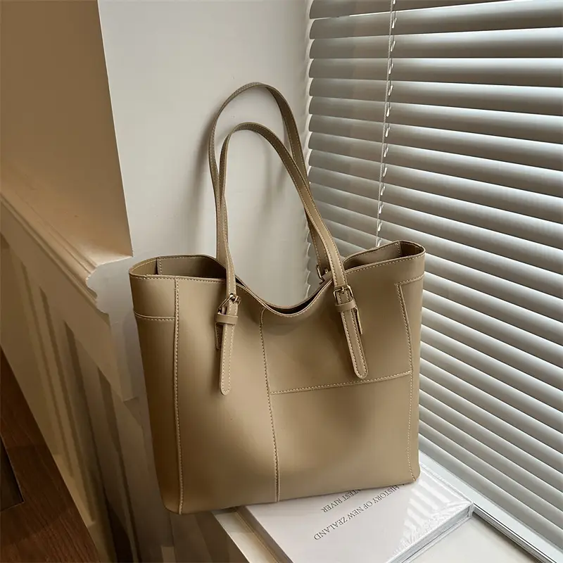 2024 Summer Women's Beige Leather Tote Bag Large Capacity - Image 7