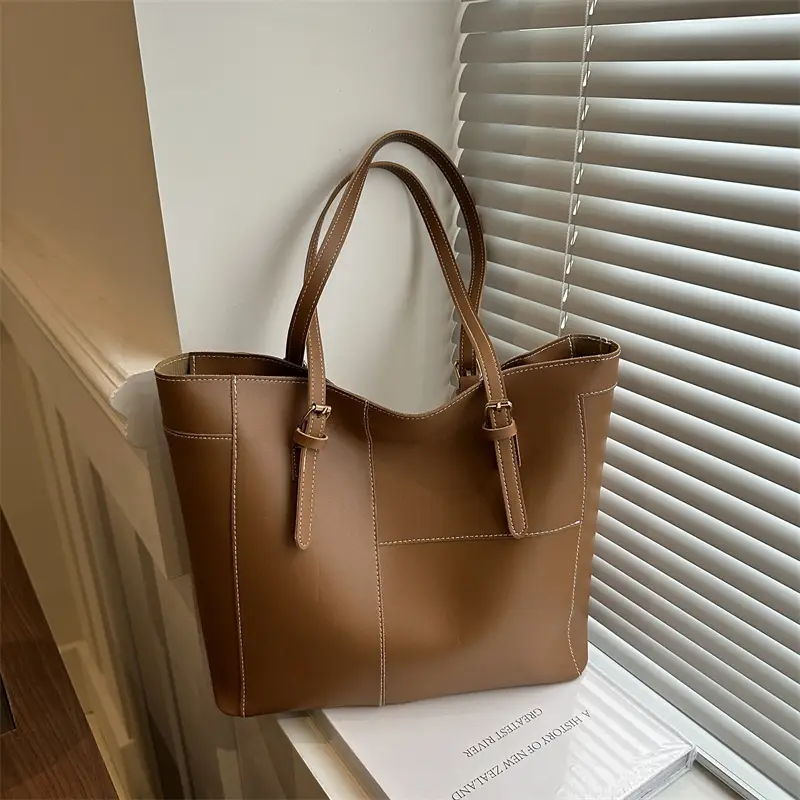 2024 Summer Women's Beige Leather Tote Bag Large Capacity - Image 8
