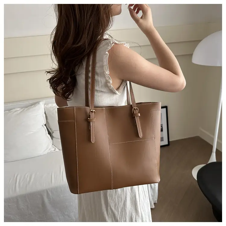 2024 Summer Women's Beige Leather Tote Bag Large Capacity — feature 10