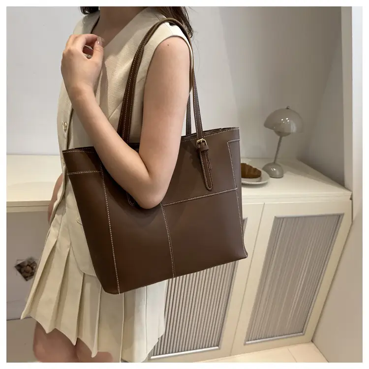 2024 Summer Women's Beige Leather Tote Bag Large Capacity — feature 15