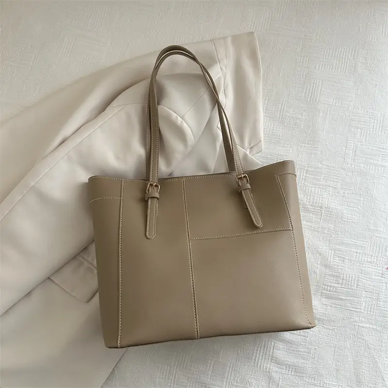 2024 Summer Women's Beige Leather Tote Bag Large Capacity - Image 2