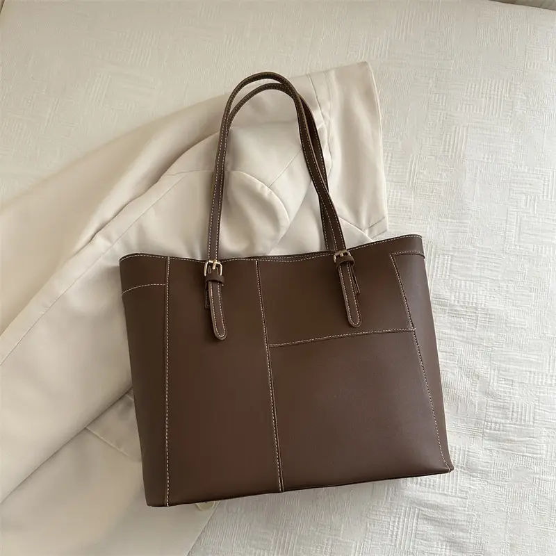 2024 Summer Women's Beige Leather Tote Bag Large Capacity - Image 3