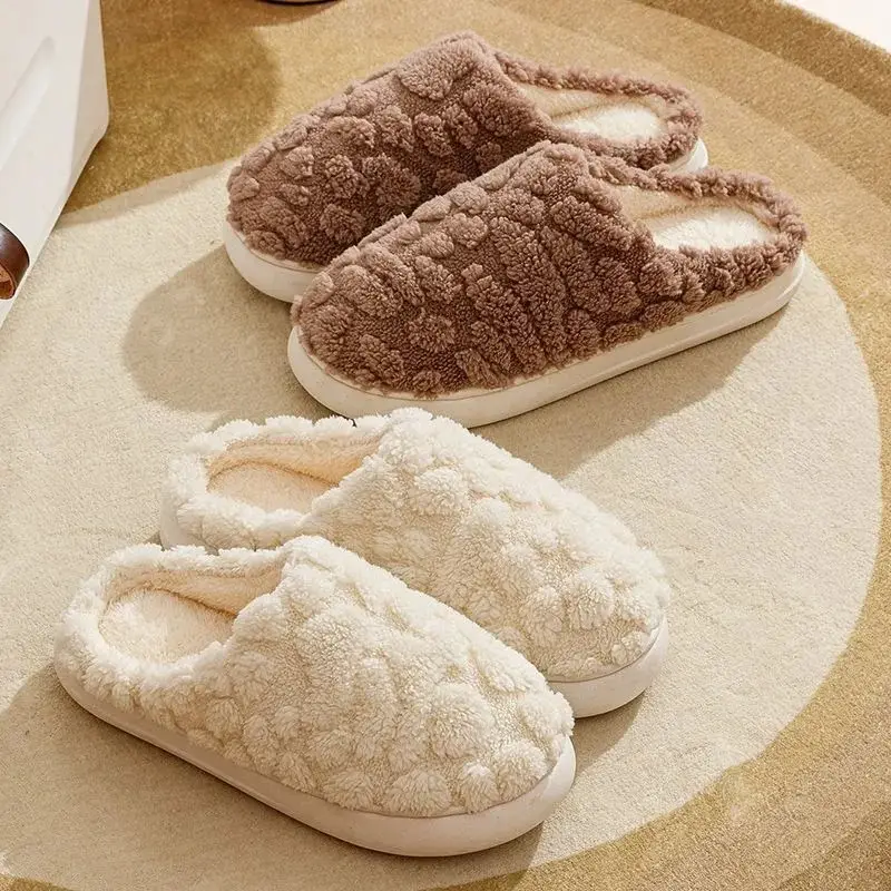 Factory Wholesale  Cotton Slippers for Autumn and Winter Household Plush Couples Warm Non-Slip Home Shoes Supermarket Spot