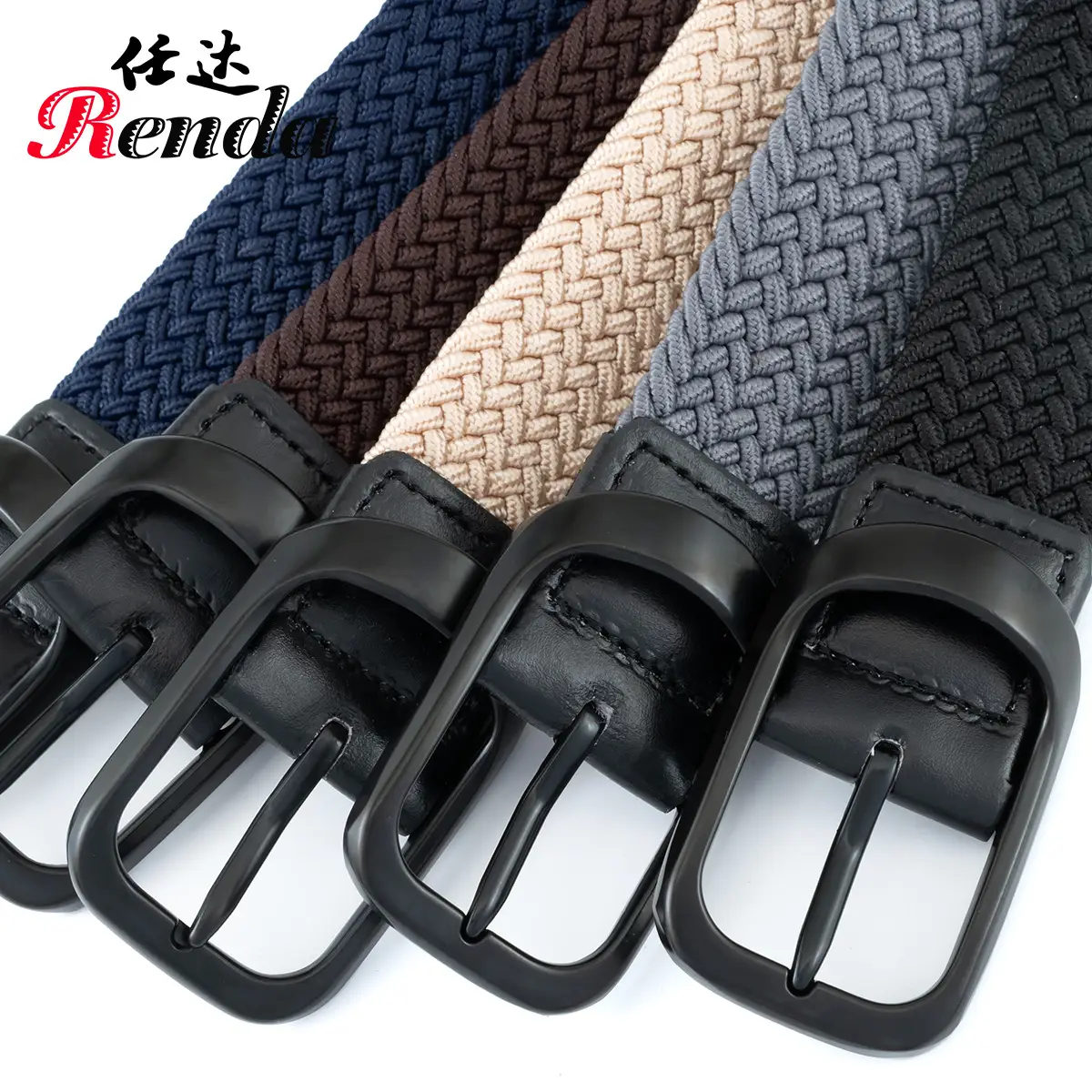 Men's Beige Nylon Braid Belt with Black Buckle - Image 7