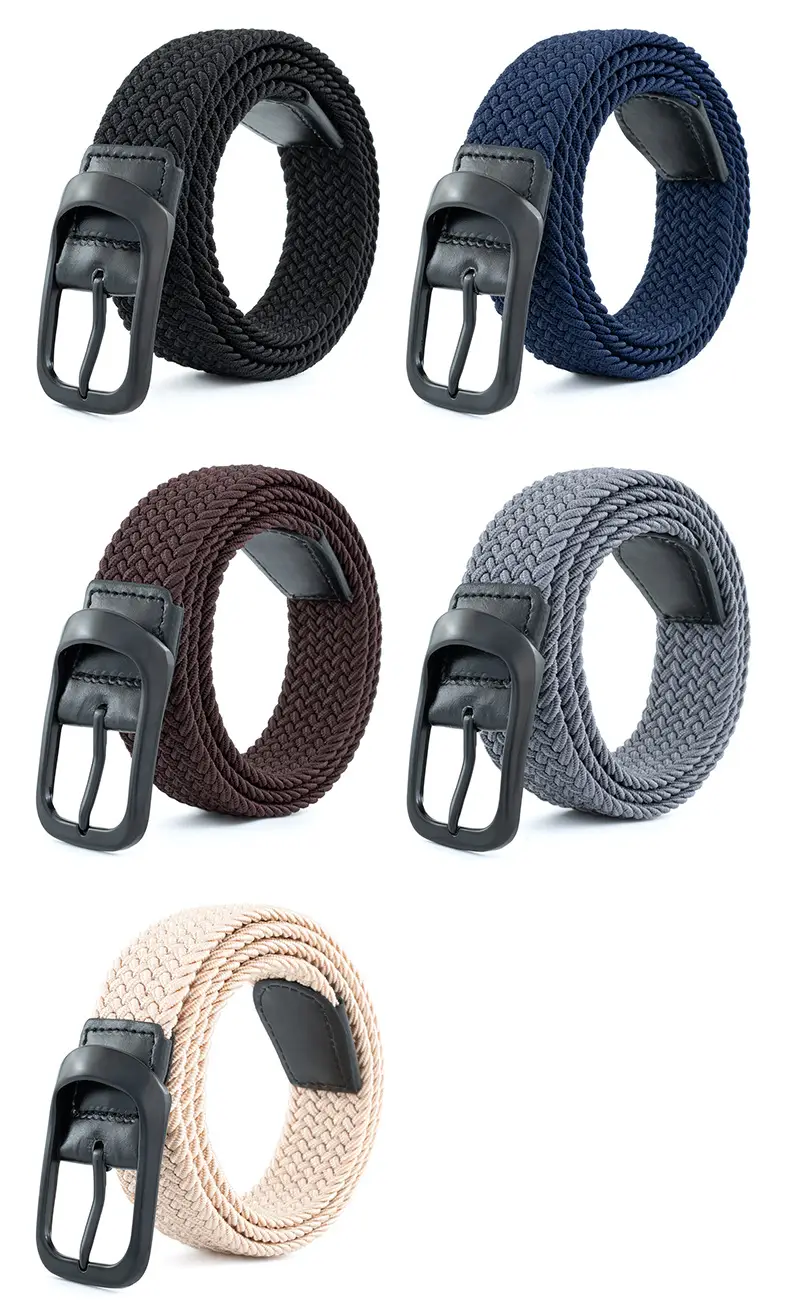 Men's Beige Nylon Braid Belt with Black Buckle — feature 11